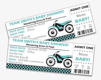 Dirt Bike Teal Baby Shower Invitation, Motorcycle Baby Shower Invitation Template, Gender Neutral Motocross Baby Shower (Instant Download)