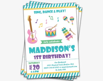 Music Birthday Invitation - Printable Music Party Invitation, Music First Birthday Invitation, Music Invitation for Kids (Instant Download)