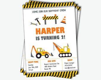 Construction Birthday Invitation, Construction Party Printable Invitation, First Birthday Invitation Template (Instant Download Digital PDF)