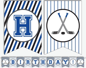 Hockey Birthday Banner - Printable Hockey Banner for a Hockey Party, Personalized Pennant Banner for Hockey Birthday (Instant Download PDF)