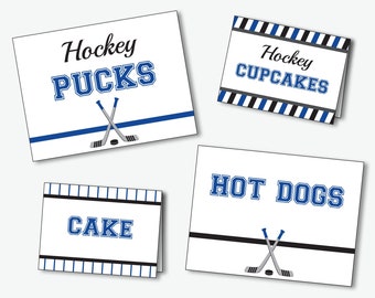 Hockey Party Food Labels, Printable Hockey Food Cards, Buffet Signs or Place Cards for a Hockey Birthday or Baby Shower (Instant Download)