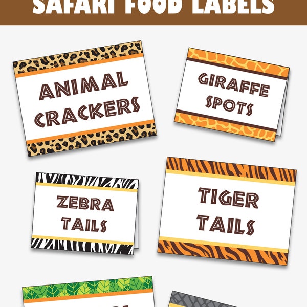 Safari Food Labels - Printable Safari Party Food Tent Cards for a Baby Shower or a Jungle Birthday, Safari Birthday Decor (Instant Download)