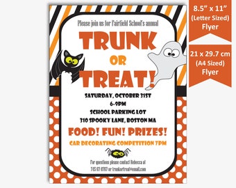 Trunk or Treat Flyer Template - Editable Flyer for Halloween, Printable Trunk or Treat Poster or Sign for Kids Party (Instant Download PDF)