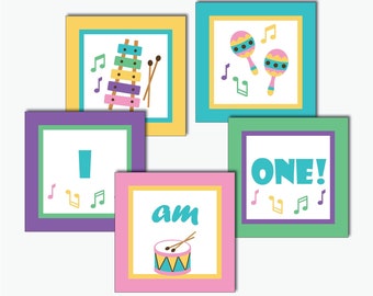 Music Birthday High Chair Banner, Printable Music First Birthday "I Am One" Banner, Music Party Decorations and Supplies (Instant Download)