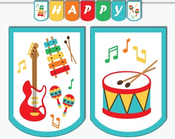 Music Birthday Banner - Printable First Birthday Banner, Personalized Music Party Decorations and Supplies (Instant Download Editable PDF)