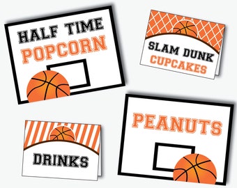 Basketball food labels - Printable food tents, buffet signs or place cards for a Basketball or march madness party (Instant Download PDF)