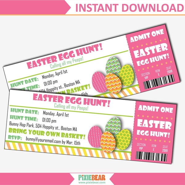 Easter Egg Hunt Invitation, Easter Ticket, Easter Party Invitation, Easter Egg Hunt, Easter birthday invitation (Instant Download)