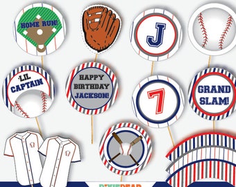 Baseball Cupcake Toppers and Wrappers - Printable Baseball Party Toppers, Baseball Birthday Decorations for a Kids' Party (Instant Download)