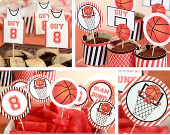 Basketball Cupcake Toppers - Printable Basketball Party Decorations, Basketball Birthday or March Madness Party Toppers (Instant Download)