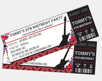 Rock Star Invitation - Rock Star Party Invitation - Rockstar Birthday Invitation - Ticket Invitation - Guitar Invitation (Instant Download)