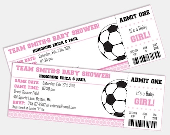 Soccer Baby Shower Invitation in Pink - Soccer Baby Shower - Invitation for Girls - Ticket invitation - Pink Baby Shower (Instant Download)