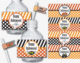 Halloween Water Bottle Labels - Halloween Bottle Labels - Halloween Water Bottle Wrap - Halloween Water Labels (Instant Download)