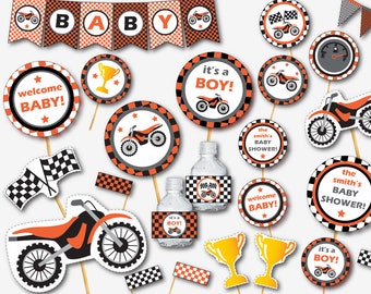 Motorcycle Baby Shower Decorations - Dirt Bike Baby Shower - Printable Baby Shower - Motocross Baby - KTM Baby (Instant Download)