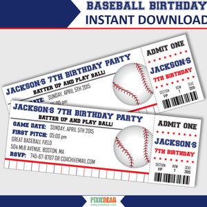 Baseball Invitations, Baseball Party Invitations, Baseball Birthday Invitations, Baseball Ticket Invitation, Editable PDF Instant Download image 1