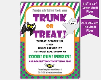 trunk or treat flyer halloween party flyer template etsy