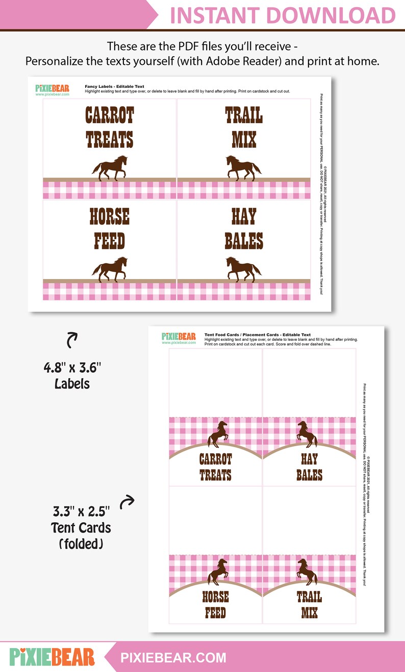 Horse Party Food Labels Printable Horse Birthday Food Tent Etsy