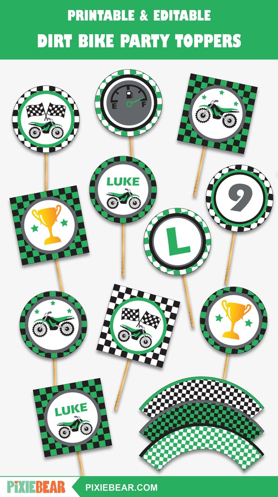 Motorcycle Cupcake Toppers - Printable Motocross Party Toppers, Dirt Bike Birthday Decorations for a Motorcycle Party (Instant Download) Il_570xn