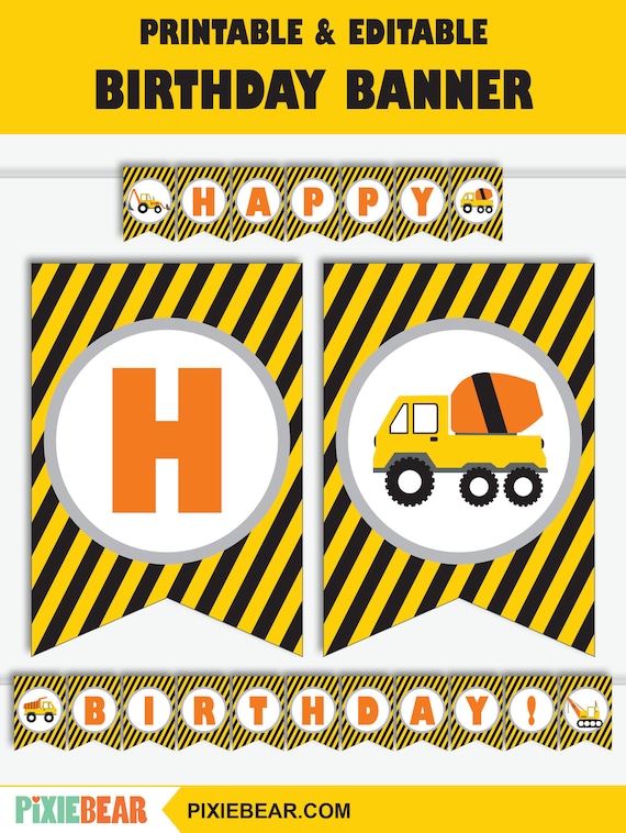 Construction Birthday Banner Printable Construction Party Banner Custom Baby Shower Banner