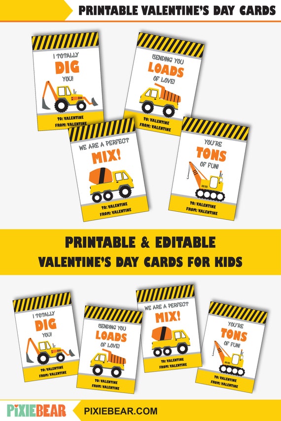 Construction Valentine S Day Cards Printable Truck Valentine Cards For Kids Editable Construction Valentine s For The Classroom By Pixiebear Catch My Party