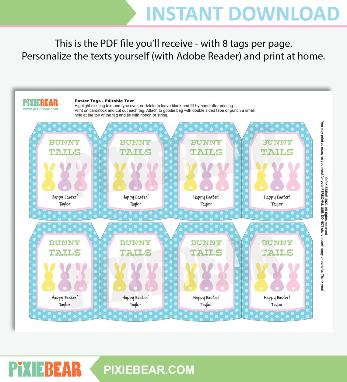 Easter Bunny Tails Labels Printable Easter Bunny Tags Etsy