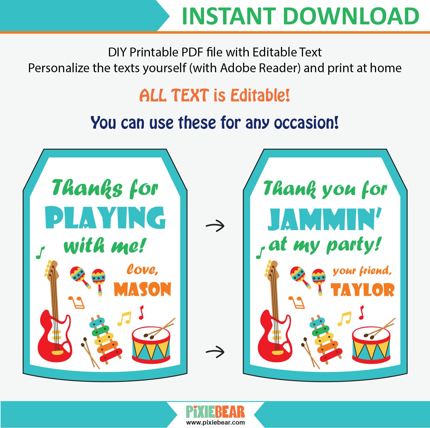 Music Gift Tag Printable Music Party Thank You Tag Music | Etsy