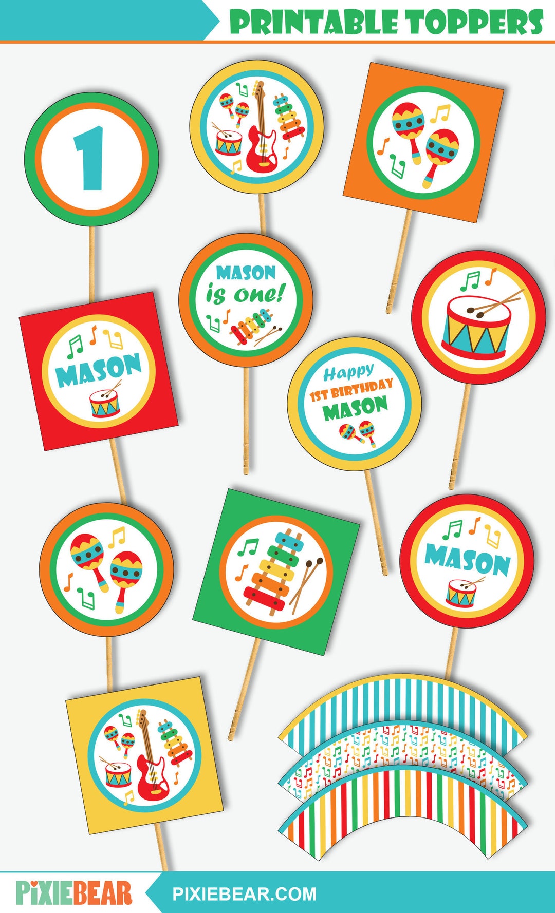 Music Cupcake Toppers Printable Music Party Toppers and Wrappers, Music ...