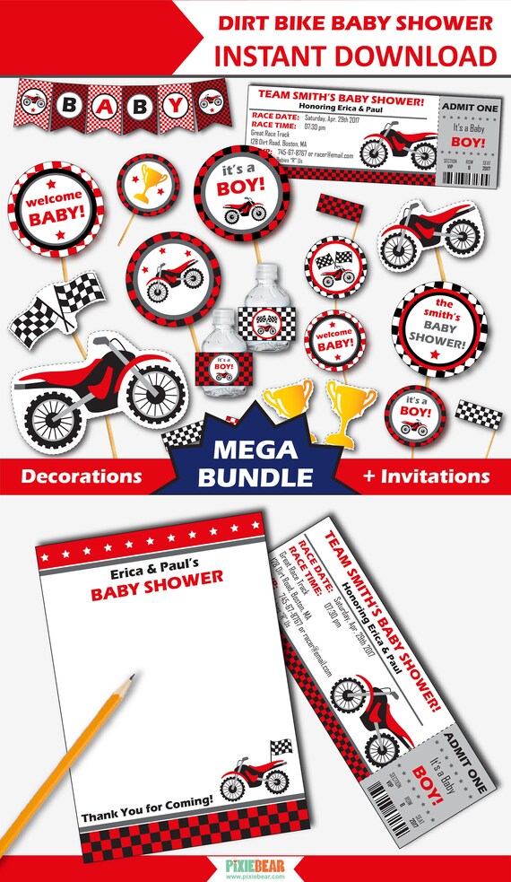 Dirt bike baby shower cheap decorations