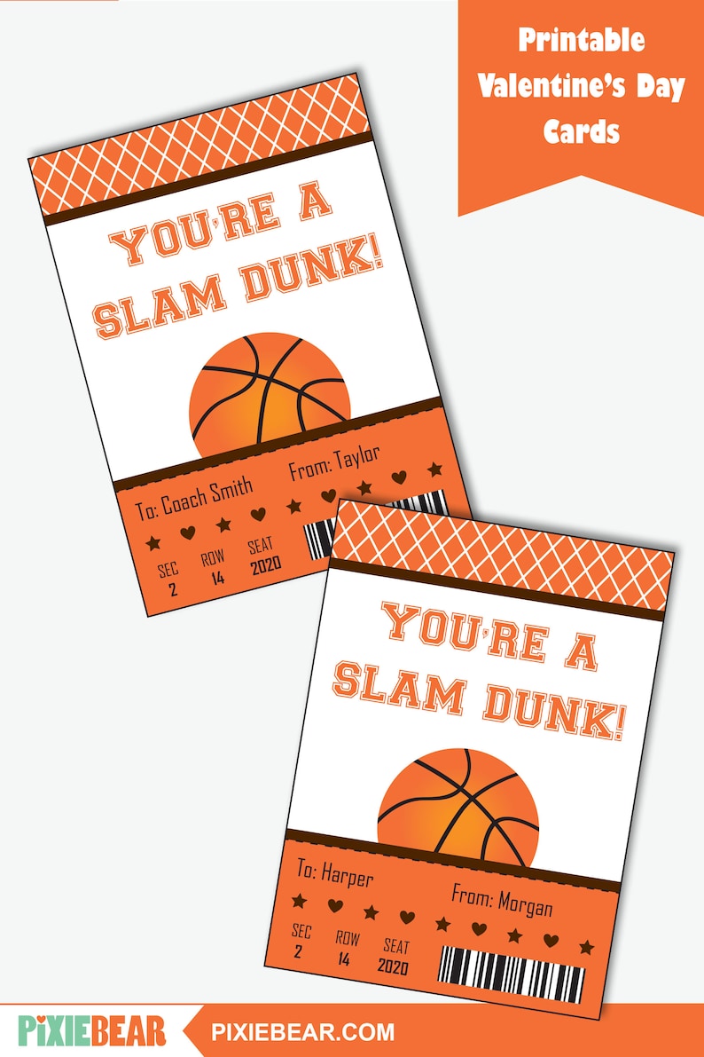 Basketball Valentine Cards For Kids Printable Valentine Etsy