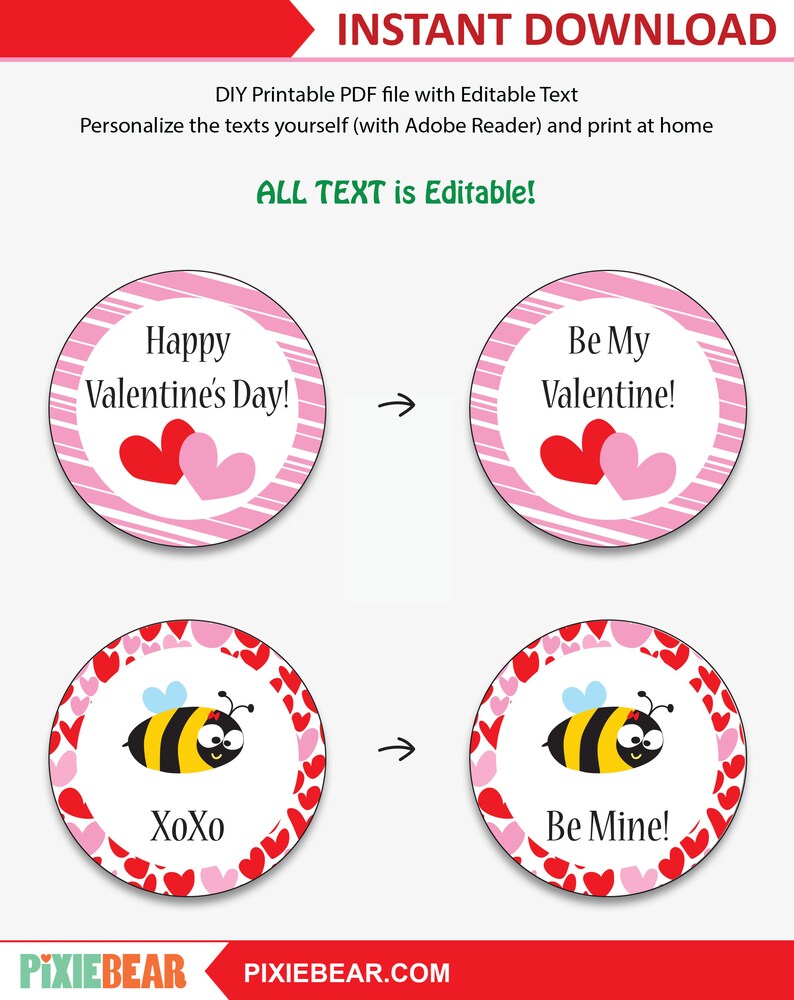 Valentines Day Cupcake Toppers Valentine's Day Party Valentines Day Birthday Personalized Valentine Printables Instant Download image 2