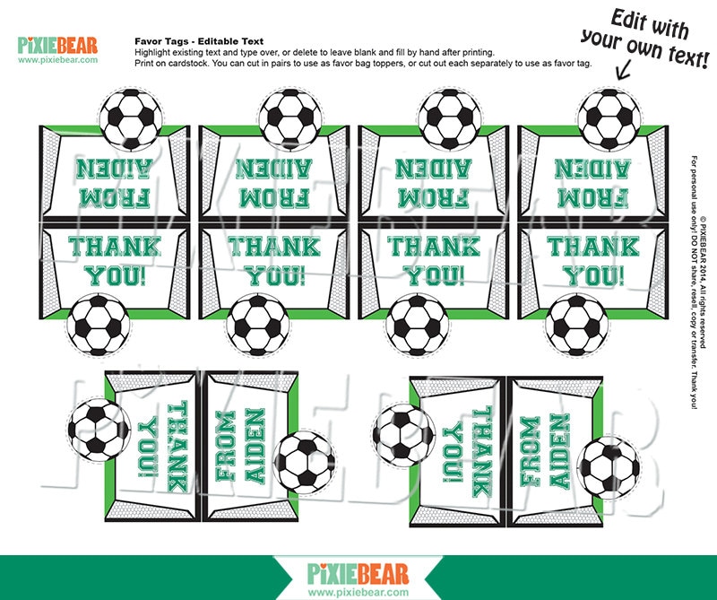 Soccer Thank You Tags Printable Favor Tags for a Soccer | Etsy