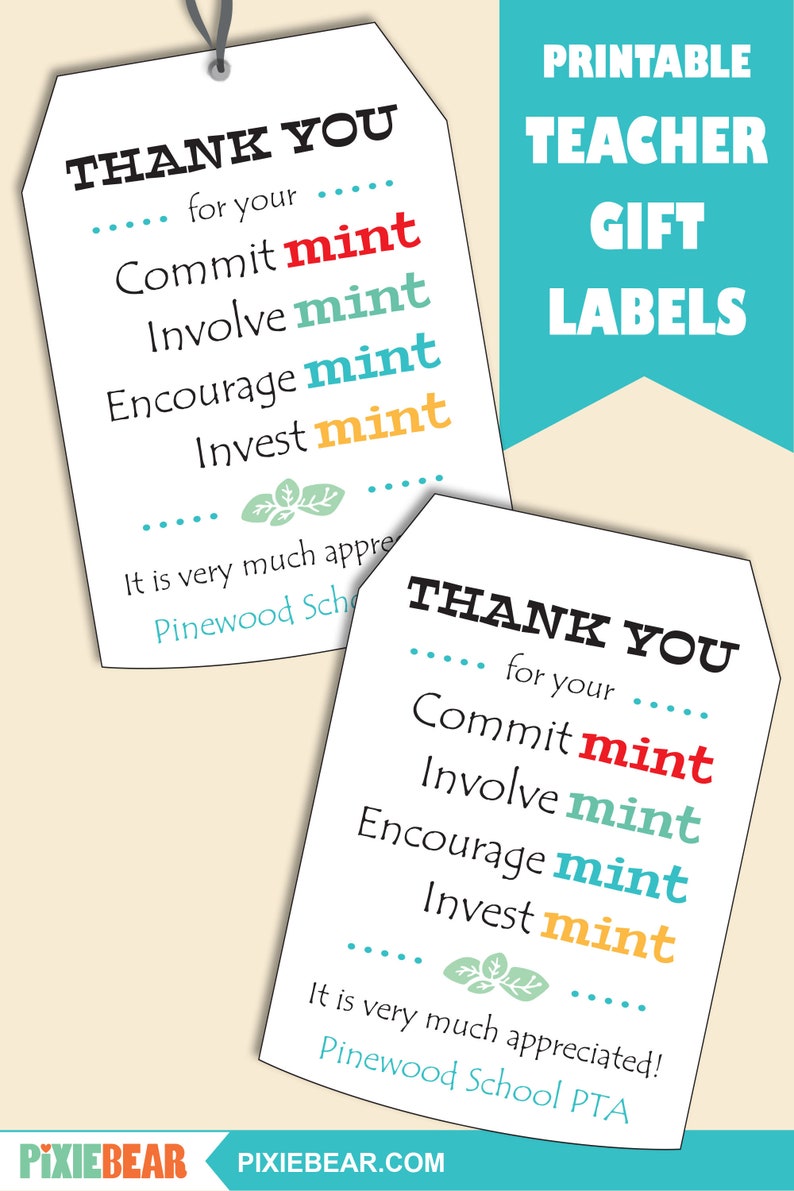 mint teacher appreciation thank you tags printable mint etsy