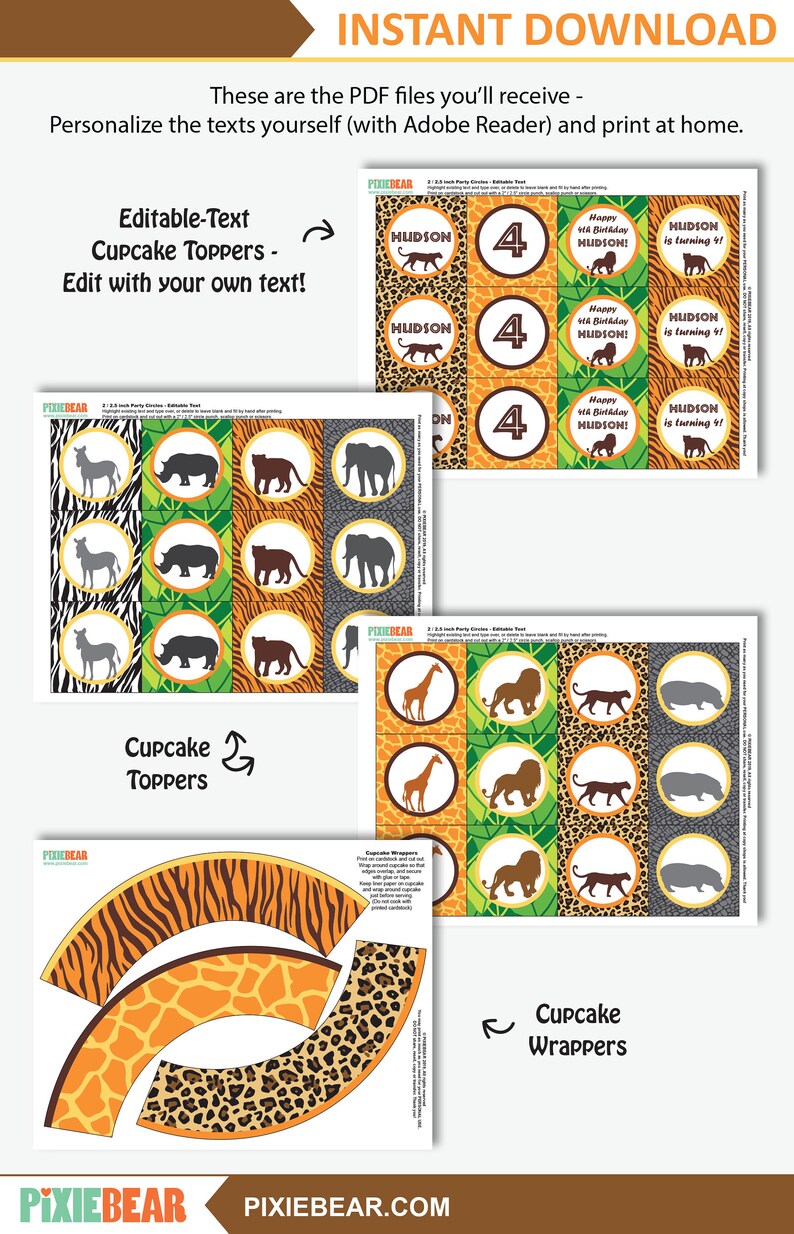 Safari Birthday Cupcake Toppers Printable Jungle Party Etsy
