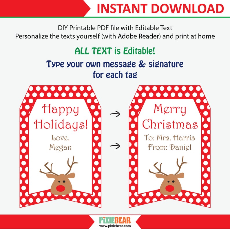 Printable Christmas Gift Tags for Kids Editable Christmas | Etsy