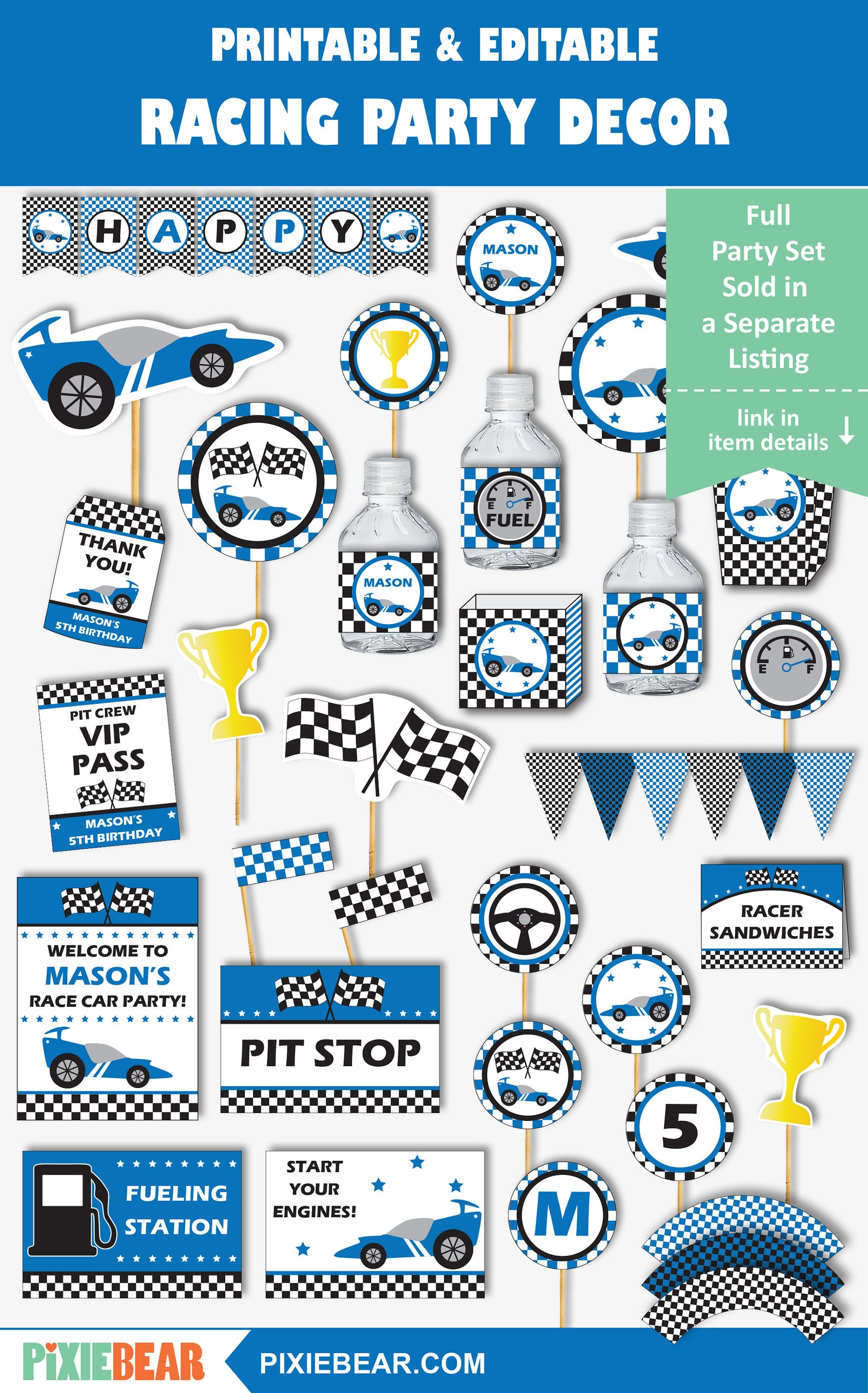 Printable Race Car Party Decorations Race Car Birthday | Etsy