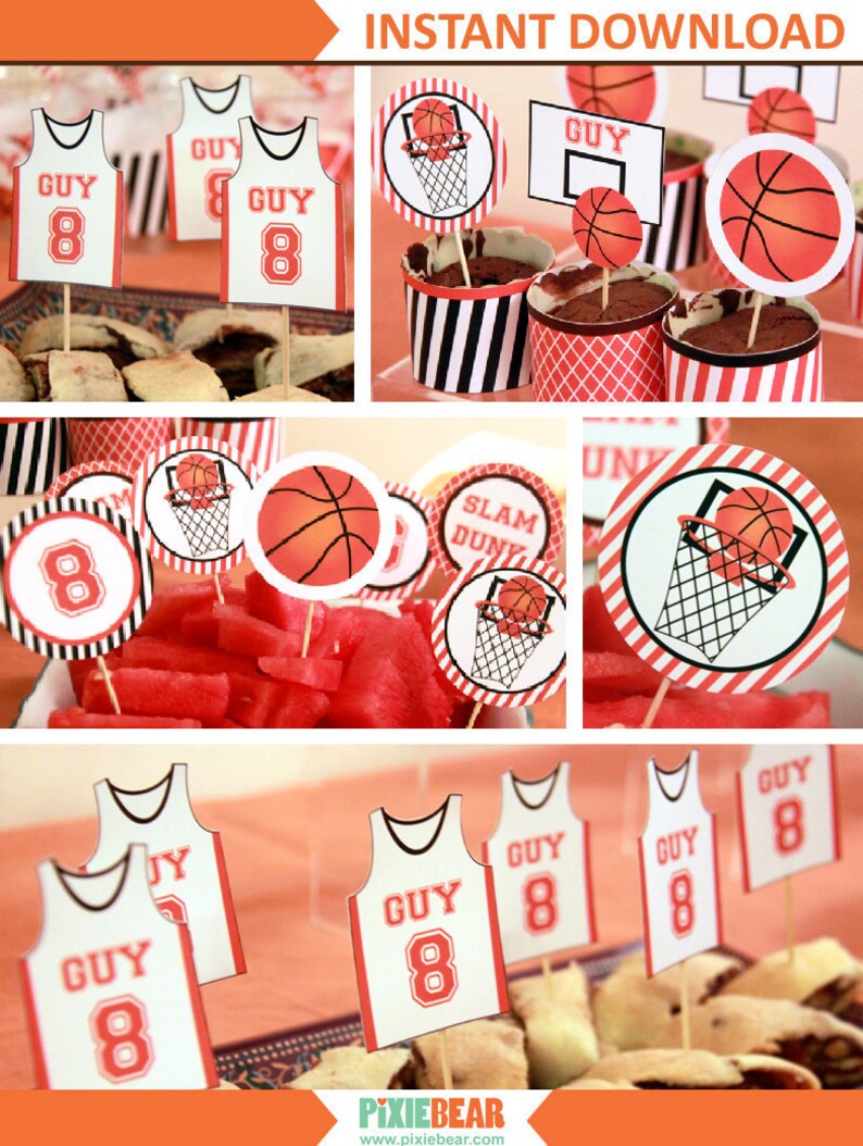 Basketball Cupcake Toppers Basketball Party Basketball Etsy
