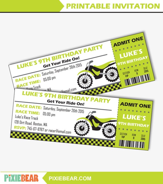 Dirt Bike Invitation - Printable Motorcycle Birthday Invitation for a ...