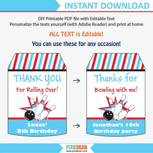 Bowling Party Favor Tags Bowling Party Favors Bowling Birthday Bowling Party Thank You Tags Printable Favor Tag Instant Download image 2