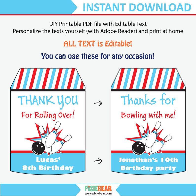 Bowling Party Favor Tags Bowling Party Favors Bowling Birthday Bowling Party Thank You Tags Printable Favor Tag Instant Download image 2