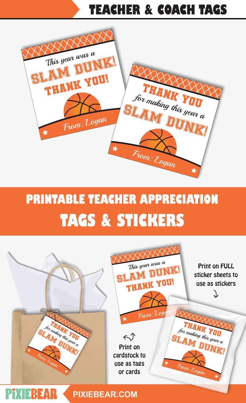 Basketball Coach Thank You Card or Printable Gift Tag for Teacher Appreciation Week, Personalized Basketball Coach Gift Instant Download image 1
