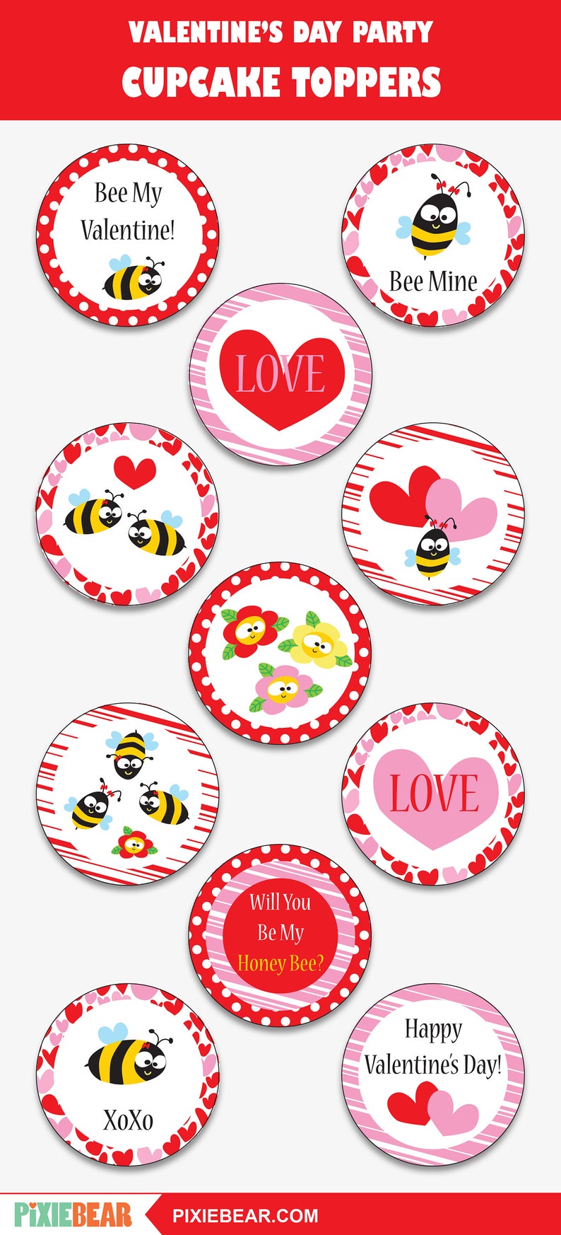 Valentines Day Cupcake Toppers Valentine's Day Party Valentines Day Birthday Personalized Valentine Printables Instant Download image 6