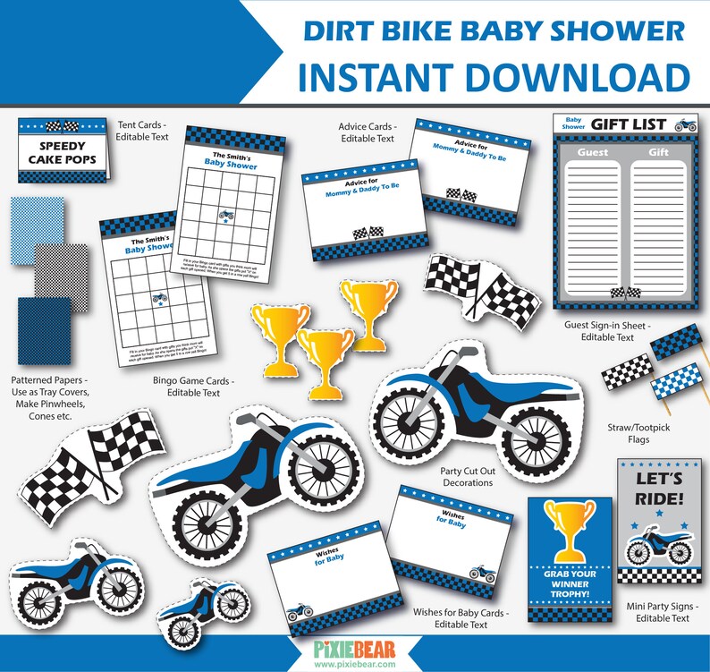 Dirt Bike Baby Shower Motorcycle Baby Shower Decorations Etsy