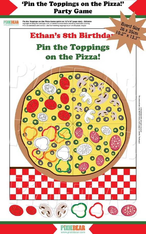 Pizza Party Game Printable Pizza Birthday Game, Pin the Toppings on