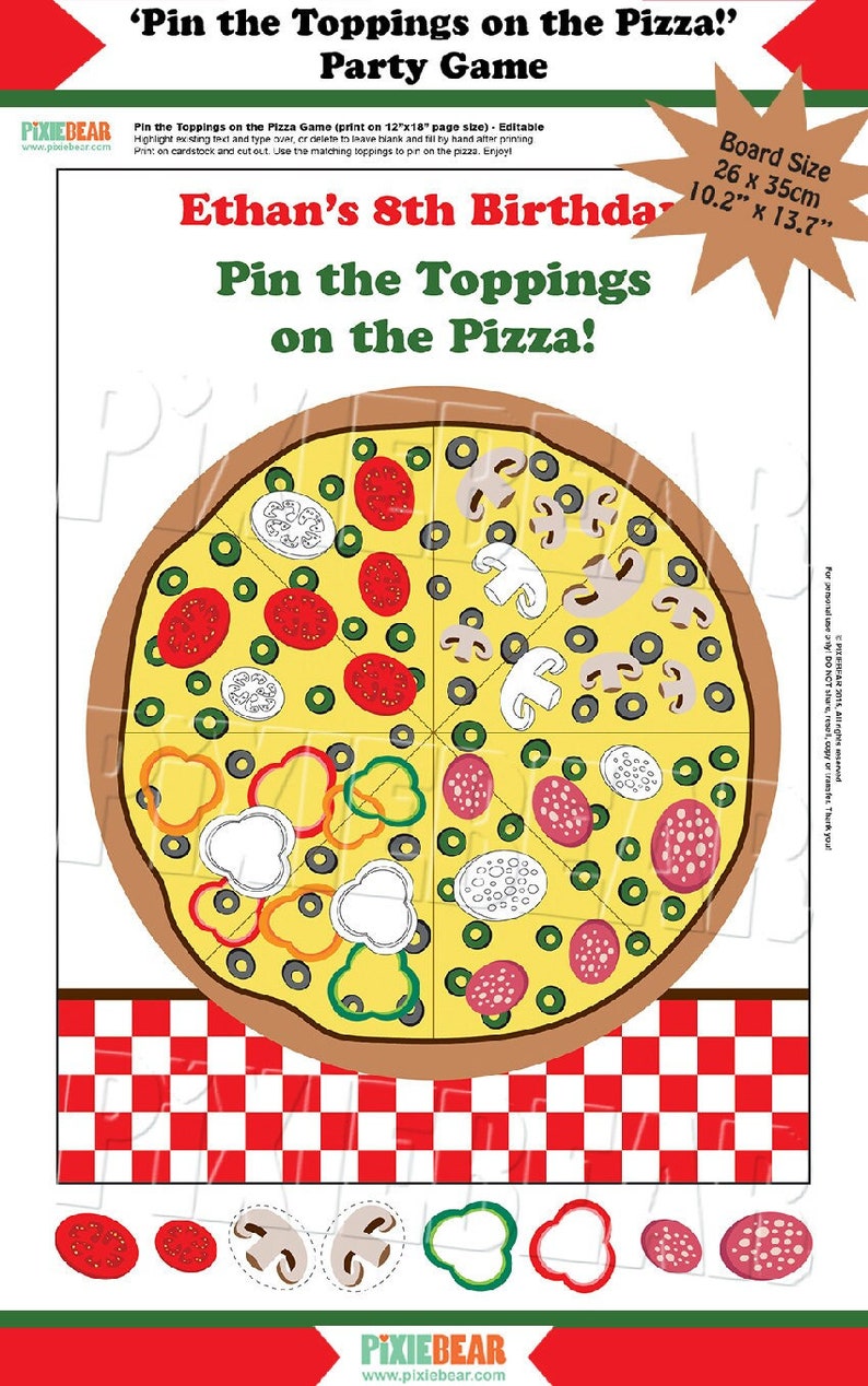Pizza Party Game Printable Pizza Birthday Game Pin the - Etsy