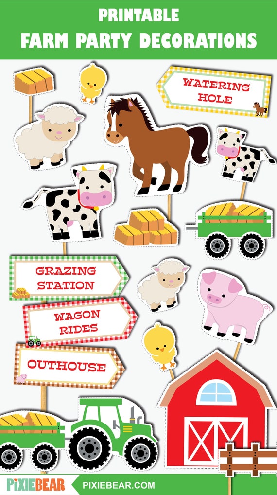 Farm Cutouts - Printable Farm Birthday Decoration, Farm Party Signs and ...