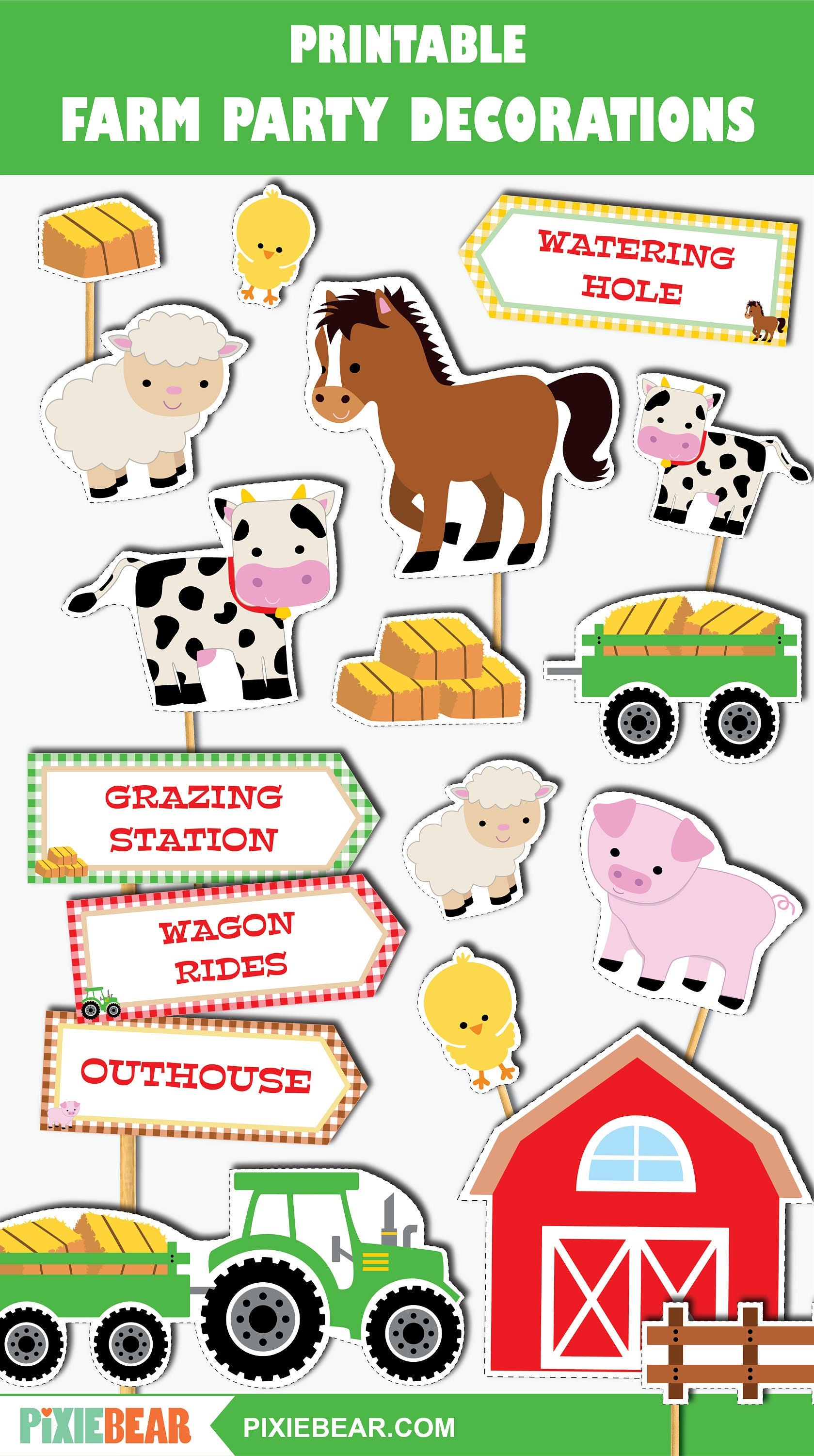 Farm Cutouts Printable Farm Birthday Decoration Farm Party