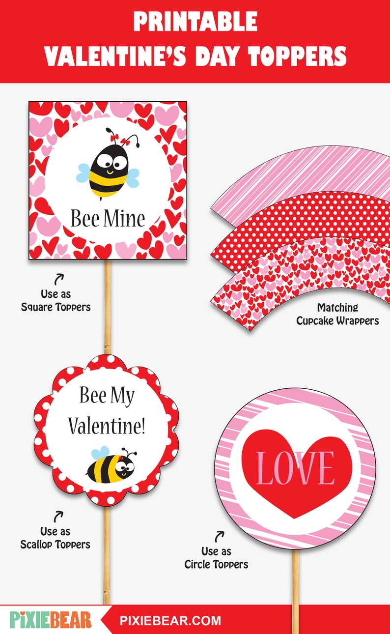 Valentines Day Cupcake Toppers Valentine's Day Party Valentines Day Birthday Personalized Valentine Printables Instant Download image 3