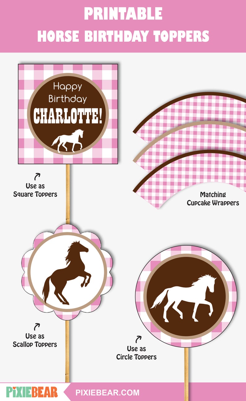 Horse Cupcake Toppers Printable Horse Birthday Toppers and - Etsy