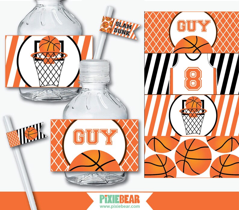 Basketball Water Bottle Labels Basketball Birthday Etsy