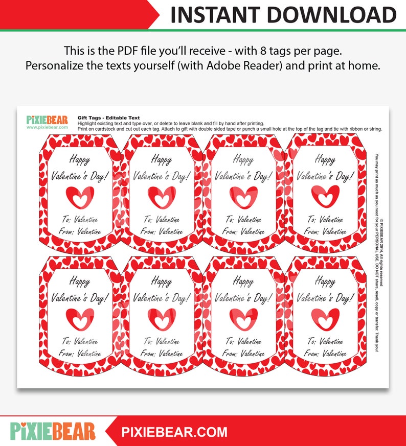 Printable Valentine's Day Tags for Kids Editable - Etsy