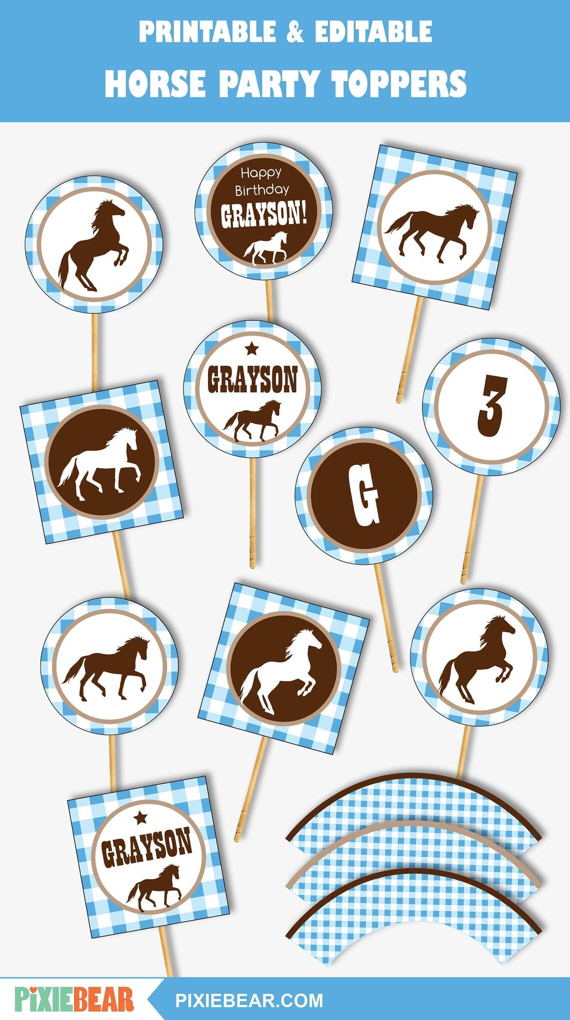 Horse Cupcake Toppers Printable Horse Party Toppers and - Etsy